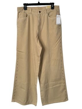 Michael Kors Carmen Wide-Leg High Rise Studded Jeans | Khaki